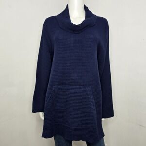 Focus Casual Life Size L Blue Waffle Knit Cowl Neck Lagenlook Shirt Top NWT